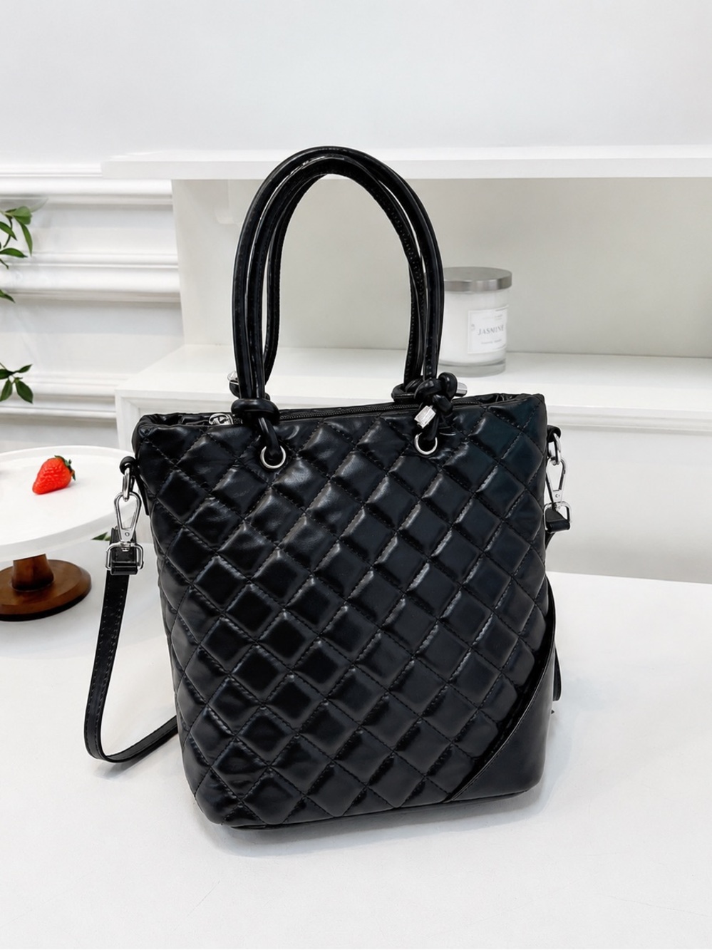 Black Quilted Tote Bag